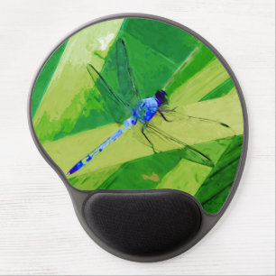 Blue Dragonfly on Green Abstract Impressionism Gel Mouse Pad