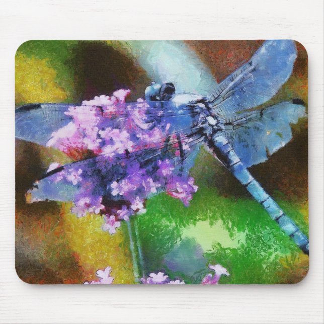 Blue Dragonfly on Wild Garlic Dot Art Mouse Pad (Front)