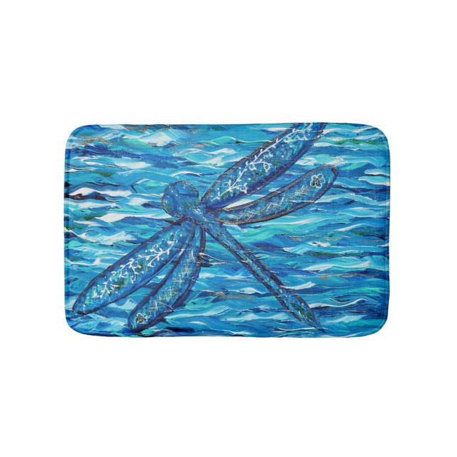 Blue Dragonfly Painting Bathroom Mat (Front)