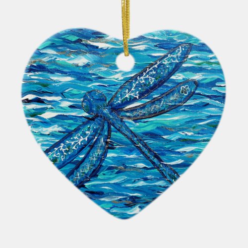 Blue Dragonfly Painting Ceramic Ornament