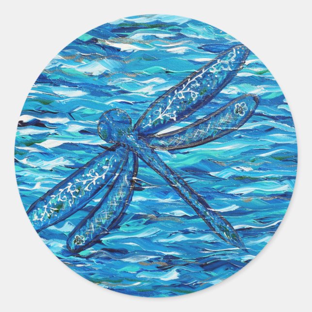Blue Dragonfly Painting Classic Round Sticker (Front)