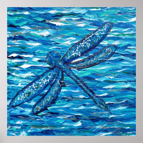 Blue Dragonfly Painting Poster