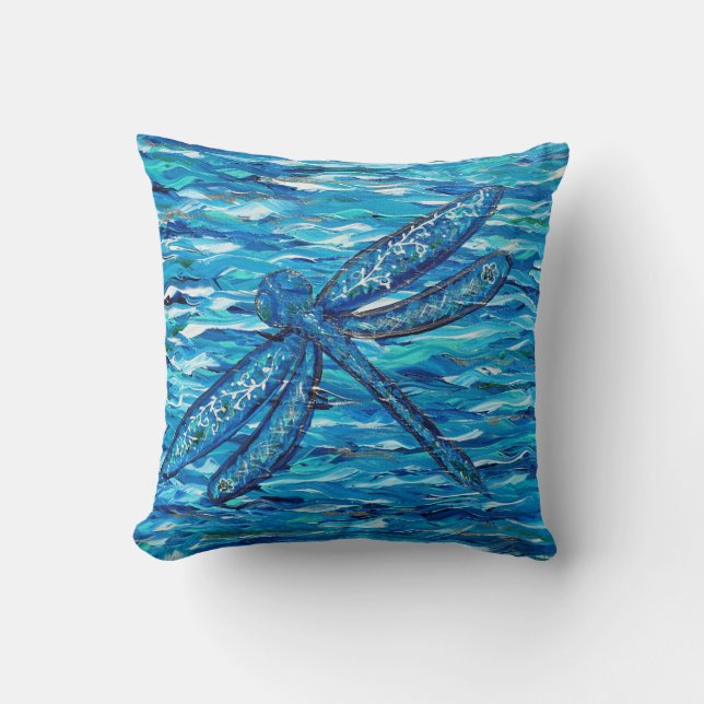 Blue Dragonfly Painting Throw Pillow (Front)