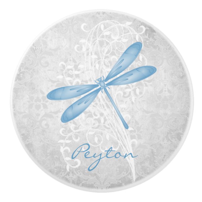 Blue Dragonfly Personalized Ceramic Knob (Front)