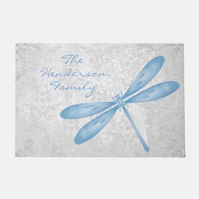 Blue Dragonfly Personalized Doormat (Front)