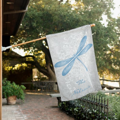 Blue Dragonfly Personalized House Flag
