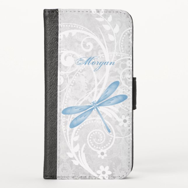 Blue Dragonfly Personalized iPhone Wallet Case (Front)