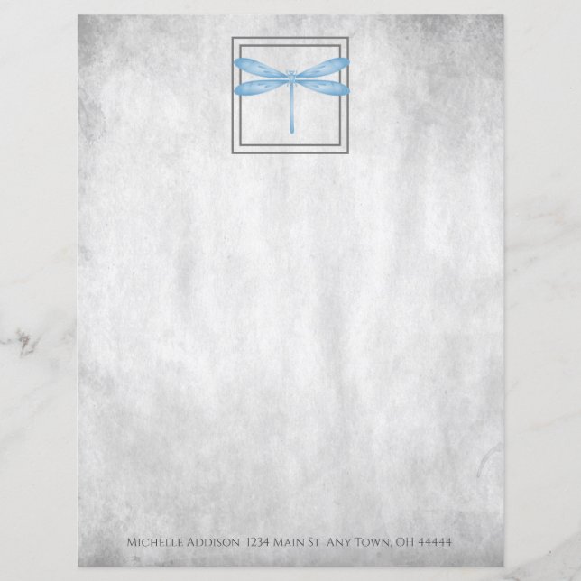 Blue Dragonfly Personalized Paper Sheet (Front)