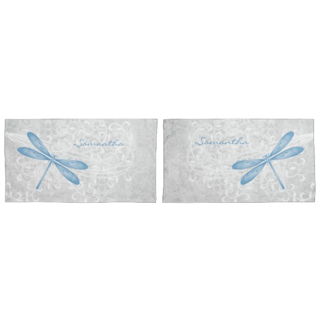 Blue Dragonfly Personalized Pillow Case (Front-Set)