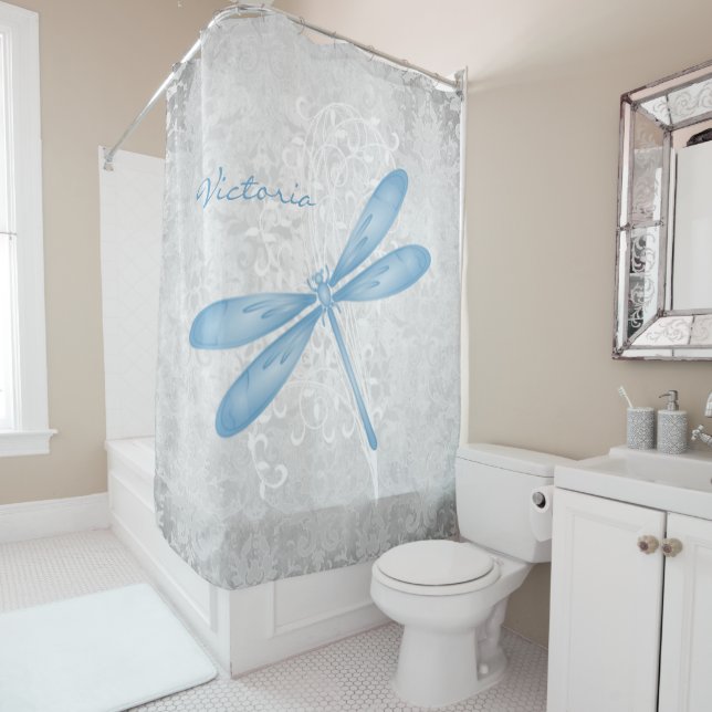 Blue Dragonfly Personalized Shower Curtain (In Situ)