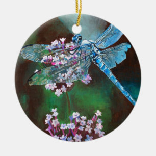 Blue Dragonfly Resting On Wild Garlic Ceramic Ornament