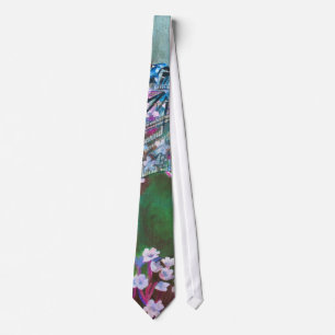 Blue Dragonfly Resting On Wild Garlic Neck Tie