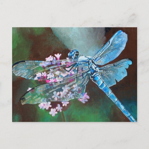 Blue Dragonfly Resting On Wild Garlic Postcard