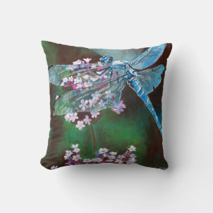 Blue Dragonfly Resting On Wild Garlic Throw Pillow