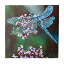 Blue Dragonfly Resting On Wild Garlic Tile