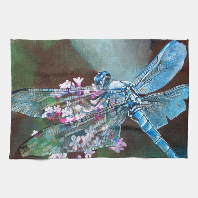 Blue Dragonfly Resting On Wild Garlic Towel (Horizontal)