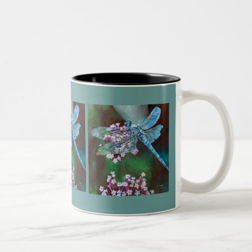 Blue Dragonfly Resting On Wild Garlic Two_Tone Coffee Mug