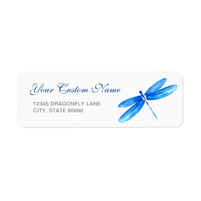 Blue Dragonfly Return Address Labels Template (Front)