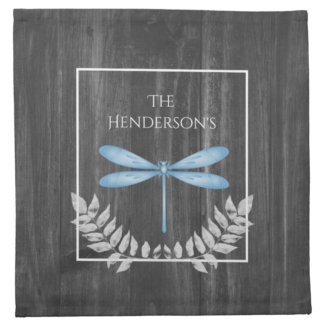 Blue Dragonfly Rustic Cloth Napkin (Front)