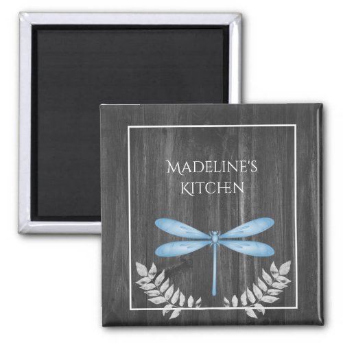 Blue Dragonfly Rustic Magnet