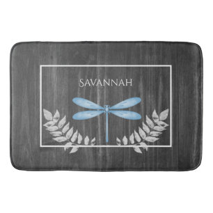 Blue Dragonfly Rustic Personalized Bath Mat
