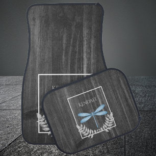Blue Dragonfly Rustic Personalized Car Floor Mat