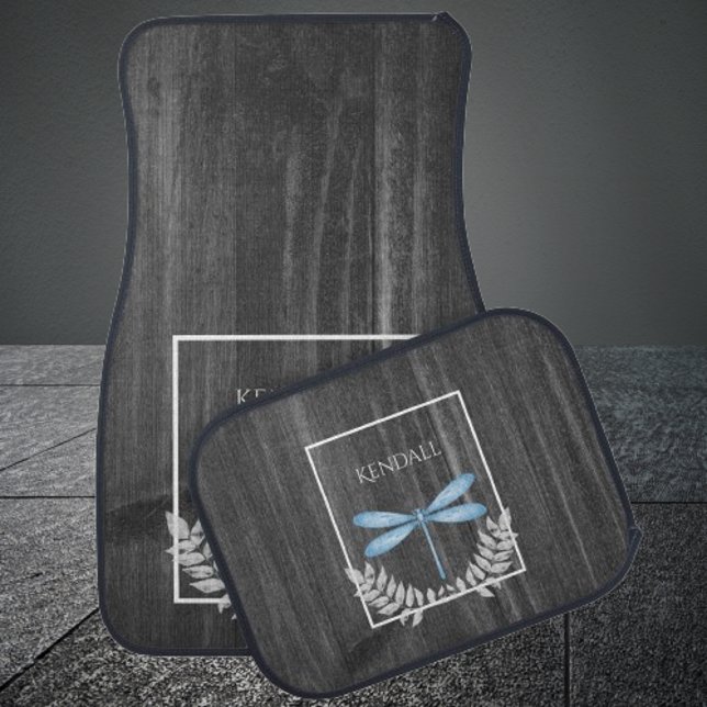 Blue Dragonfly Rustic Personalized  Car Floor Mat (Blue Dragonfly Rustic Personalized Car Mats)