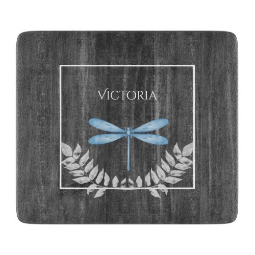Blue Dragonfly Rustic Personalized  Cutting Board
