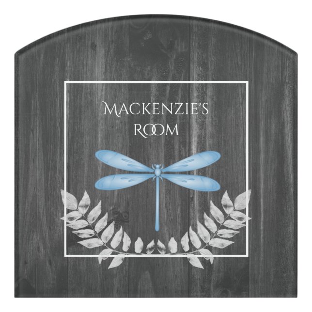 Blue Dragonfly Rustic Personalized Door Sign (Contour Front)