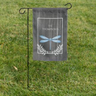 Blue Dragonfly Rustic Personalized Garden Flag