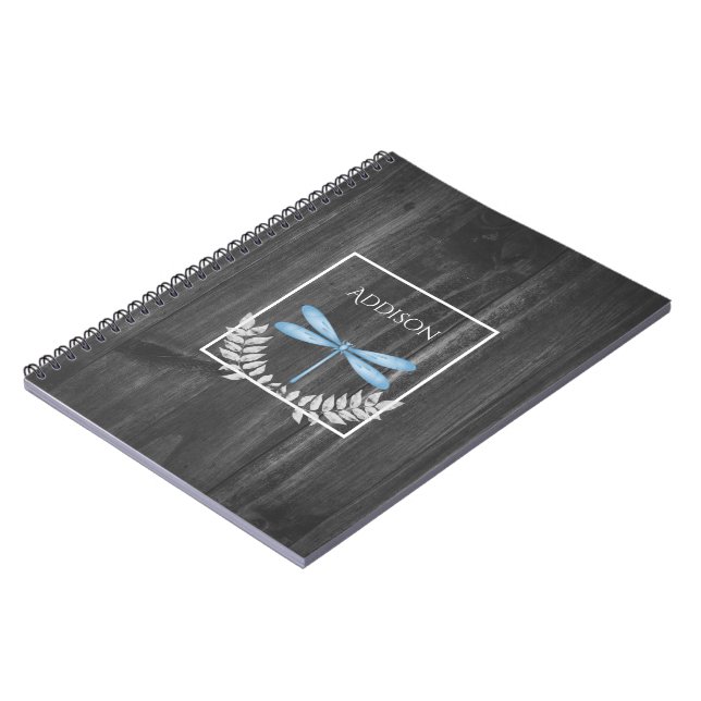 Blue Dragonfly Rustic Personalized Notebook (Left Side)