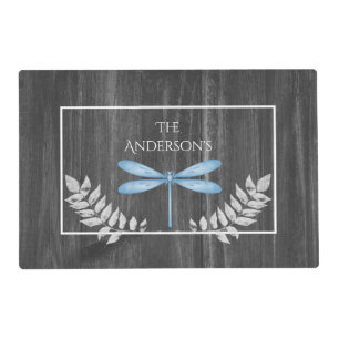 Blue Dragonfly Rustic Personalized Placemat