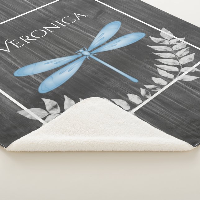 Blue Dragonfly Rustic Personalized Sherpa Blanket (3/4)