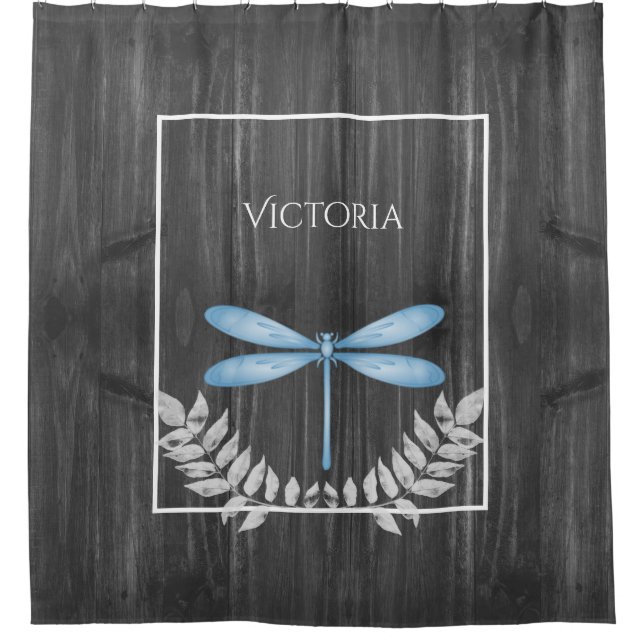 Blue Dragonfly Rustic Personalized  Shower Curtain (Front)