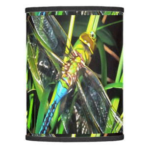 Blue Dragonfly Shimmering Wings Painting Lamp Shade
