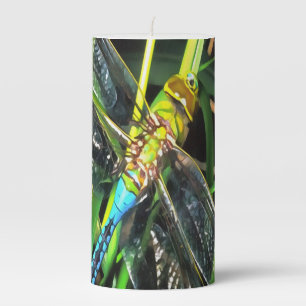 Blue Dragonfly Shimmering Wings Painting Pillar Candle