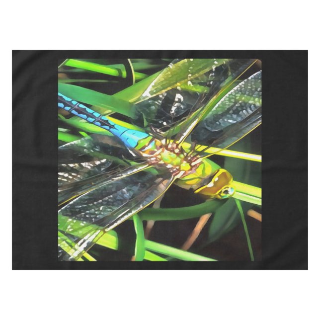 Blue Dragonfly Shimmering Wings Painting Tablecloth (Front (Horizontal))