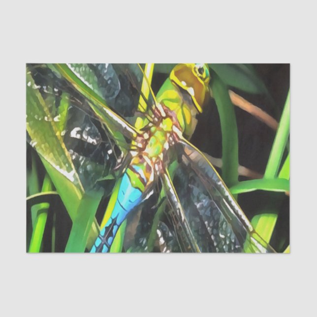 Blue Dragonfly Shimmering Wings Painting Tissue Paper (Front)
