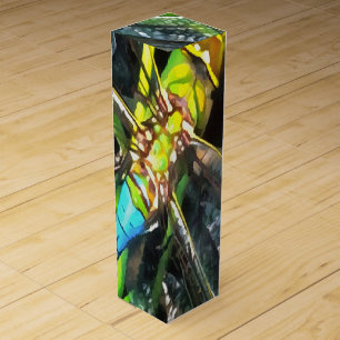 Blue Dragonfly Shimmering Wings Painting Wine Box