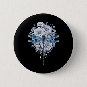 Blue Dragonfly Watercolor Art Insects Lover Earth Button