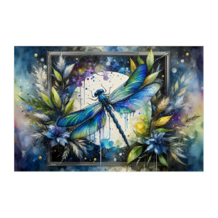 Blue Dragonfly Watercolor Botanical Acrylic Print