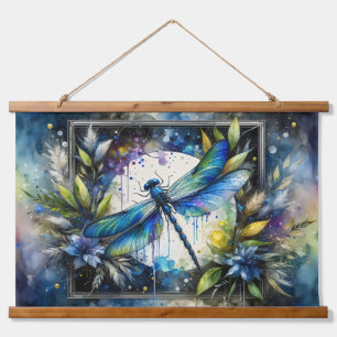 Blue Dragonfly Watercolor Botanical Hanging Tapestry