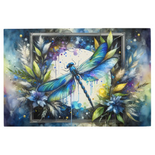 Blue Dragonfly Watercolor Botanical Metal Print