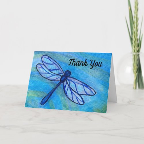 Blue Dragonfly Watercolor Thank You Card