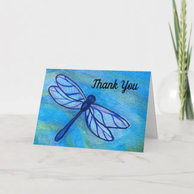 Blue Dragonfly Watercolor Thank You Card | Zazzle