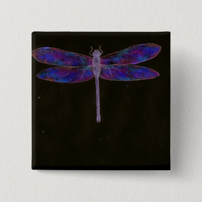 Blue Dragonfly wearable art Button (Front)