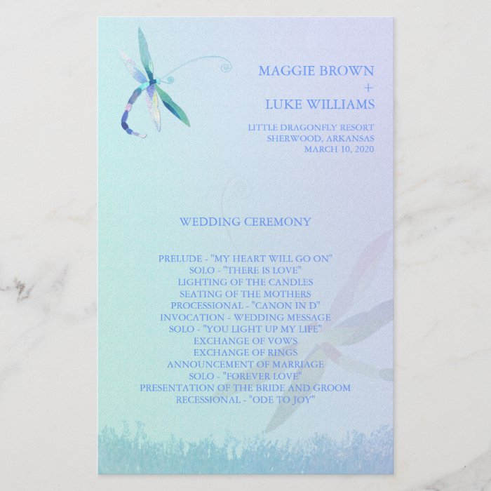 Blue Dragonfly Wedding Ceremony Programs (5.5x8.5) Personalized Flyer