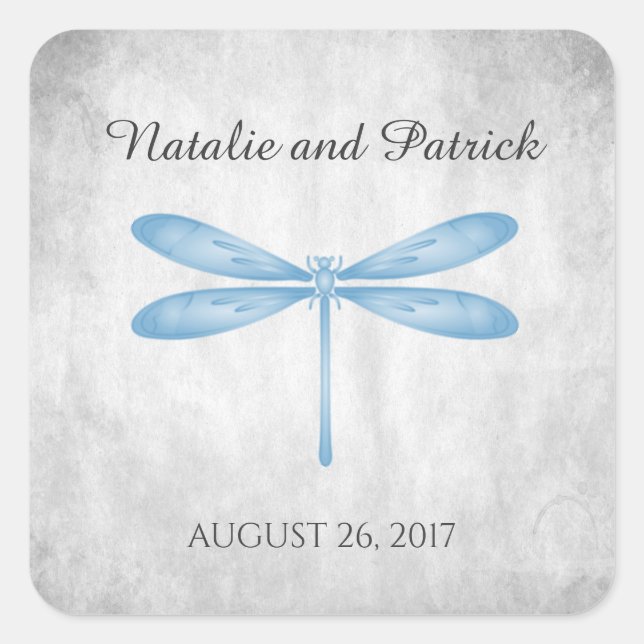 Blue Dragonfly Wedding Stickers (Front)