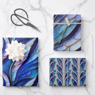 Blue Dragonfly Wings Wrapping Paper Flat Set of 3