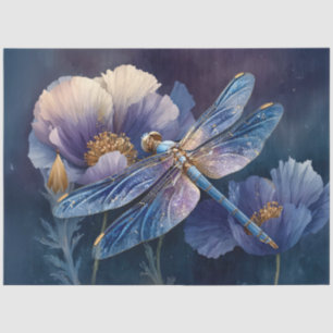 Blue Dragonfly with Golden Wings Decoupage Tissue Paper